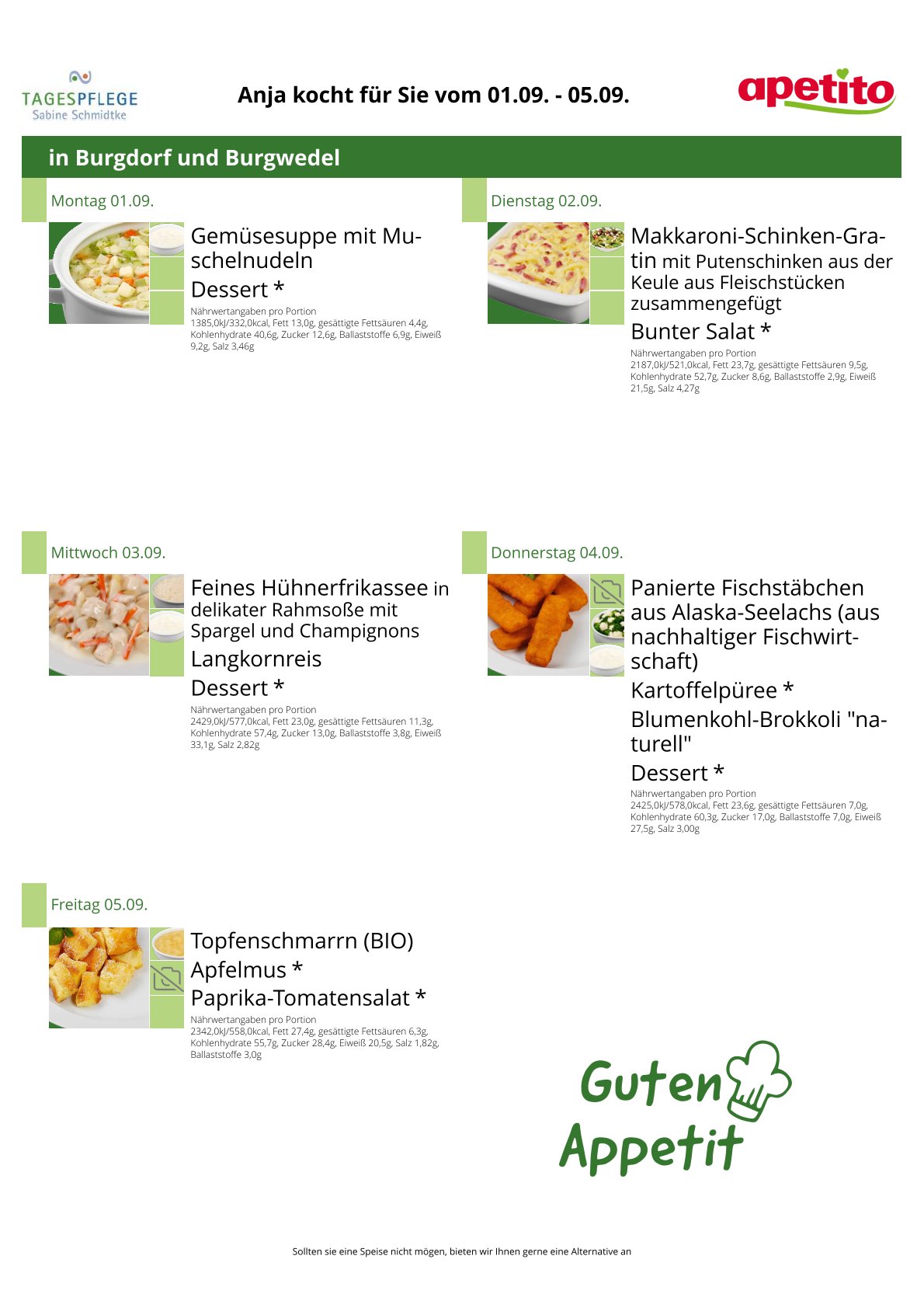 🍽️ Unser Speiseplan für die Woche vom 1. bis 5. September 🥦🍲