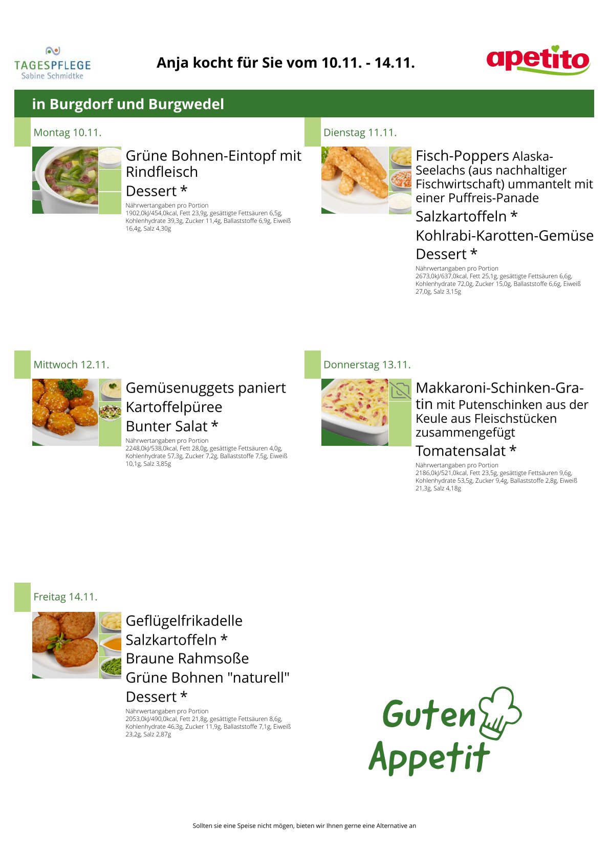 🍽️ Unser Speiseplan für die kommende Woche!