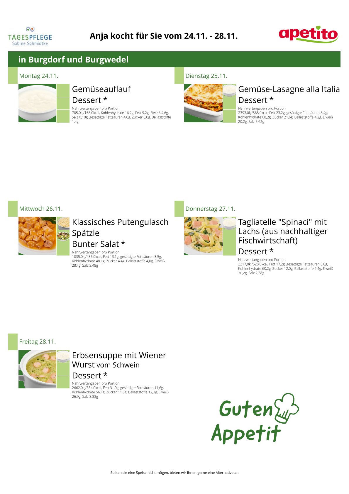 Anbei der Speiseplan für die KW 48 in unserer Tagespflege 🍽️