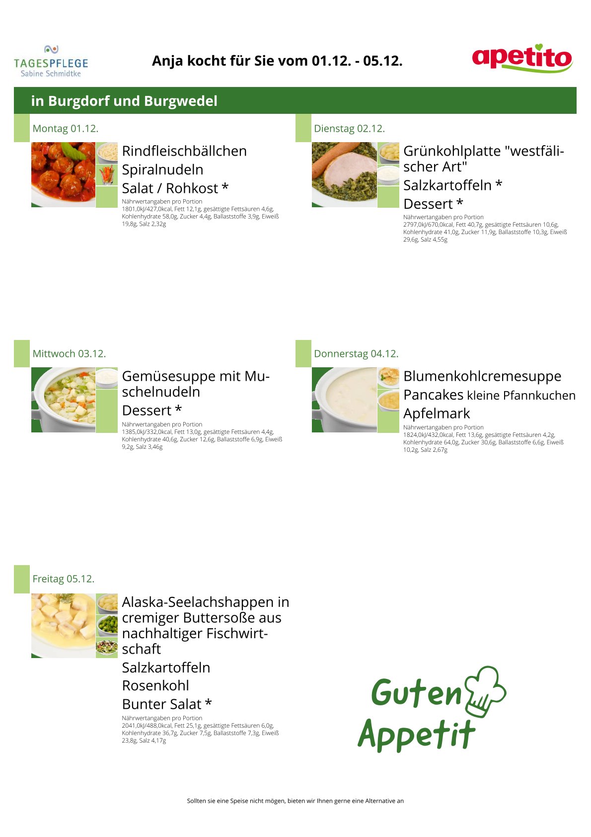 Unser Speiseplan für die KW 49: Und es gibt einen Klassiker: Grünkohl 🥬💚