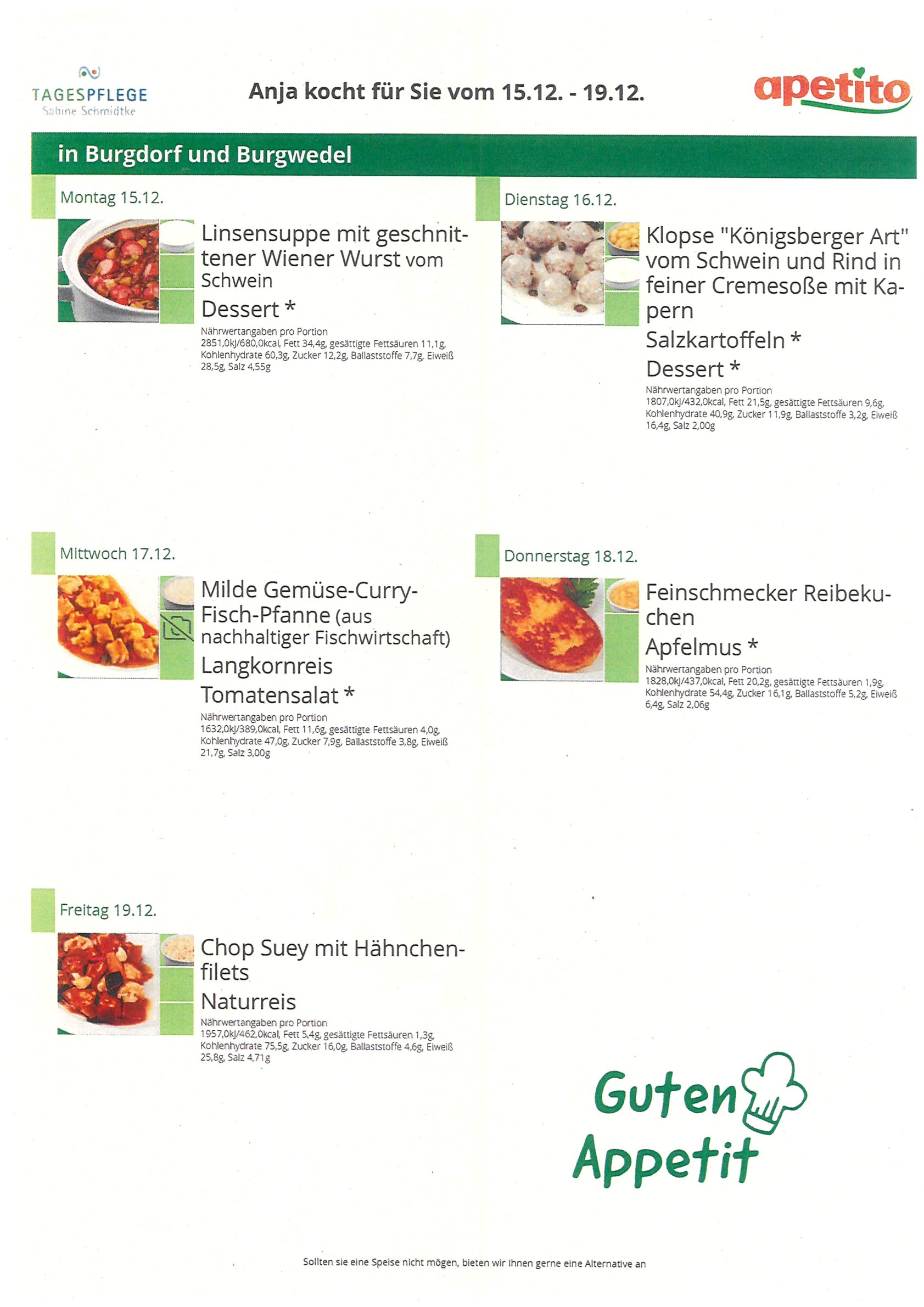 Speiseplan der nächsten Woche 🍽️😋