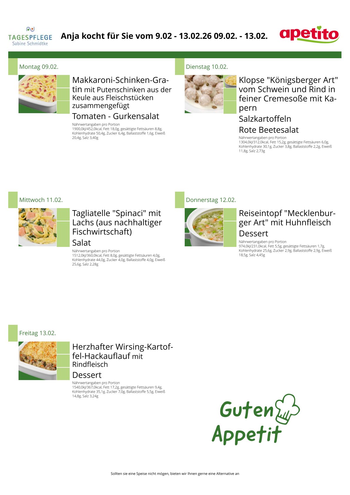 Unser Speiseplan für die nächste Woche 🌊🐟